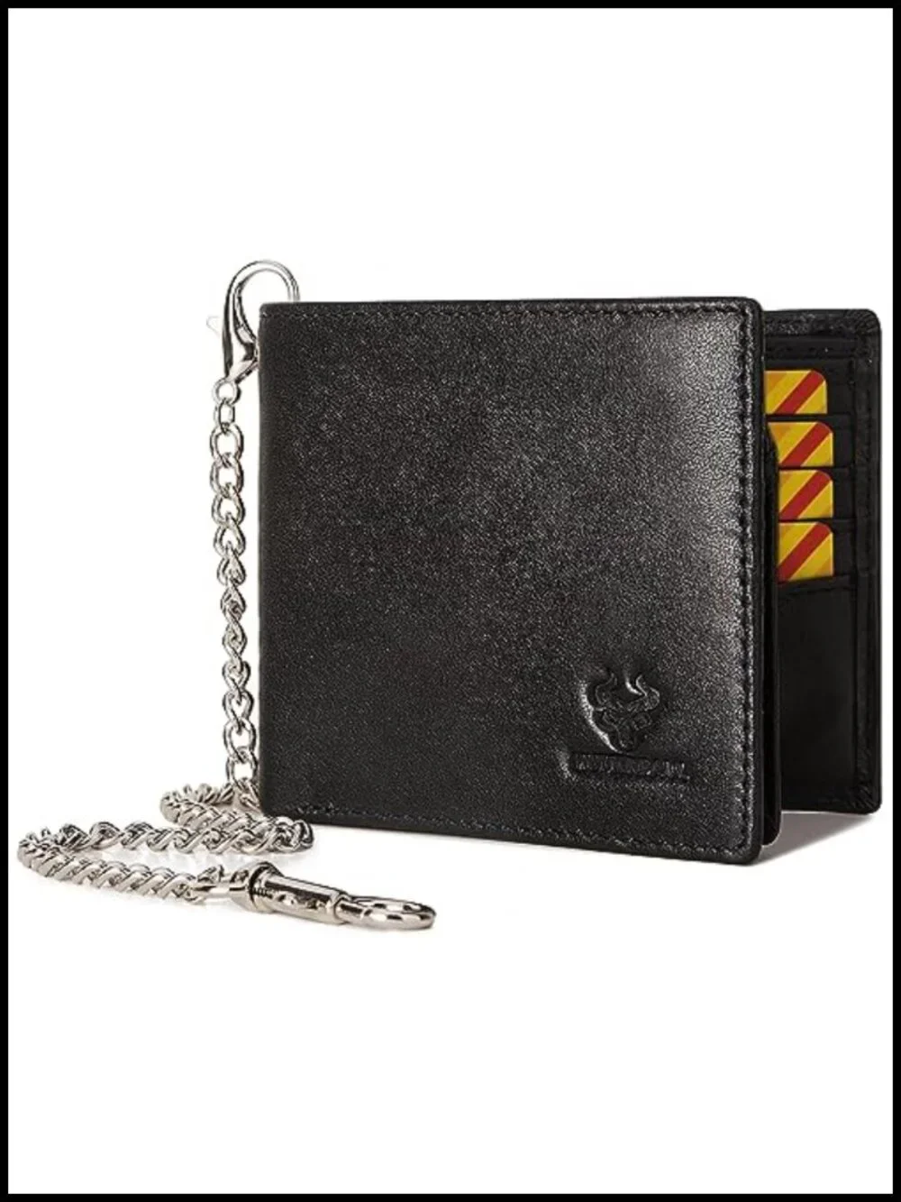 Genuine Leather Bifold Wallet with Chain RFID Blocking 13 Card Slots 2 ID